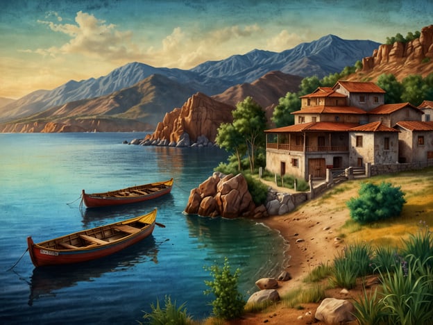 Auf dem Bild ist eine malerische Küstenlandschaft zu sehen, mit ruhigem Wasser, zwei Booten und einer charmanten, historischen Hausstruktur, eingebettet zwischen Bergen und Natur.Hier sind einige Reisetipps für ein unvergessliches Abenteuer an so einem Ort:1. **Bootsfahrten unternehmen**: Mieten Sie ein Boot, um die Küste zu erkunden. Dies ermöglicht es Ihnen, versteckte Strände und abgelegene Buchten zu entdecken.2. **Wanderungen in der Natur**: Nutzen Sie die umliegenden Berge für Wanderungen. Es gibt oft spektakuläre Ausblicke, die sich für Fototouren eignen.3. **Lokale Küche probieren**: Besuchen Sie ein örtliches Restaurant oder einen Markt, um frische, regionale Spezialitäten zu kosten. Vielleicht gibt es fangfrischen Fisch oder traditionelle Gerichte.4. **Fotografie & Malerei**: Nehmen Sie Ihre Kamera oder Malutensilien mit, um die atemberaubenden Landschaften festzuhalten und Ihre kreativen Fähigkeiten zu entfalten.5. **Entspannung am Strand**: Verbringen Sie Zeit am Strand, lesen Sie ein Buch oder genießen Sie einen gemütlichen Nachmittag mit neuen Freunden.6. **Nachtlebens erkunden**: Informieren Sie sich über lokale Veranstaltungen, Musik oder Festivals, die oft in Küstenregionen stattfinden.Genießen Sie die Natur und die ruhige Atmosphäre, die solche Orte bieten!