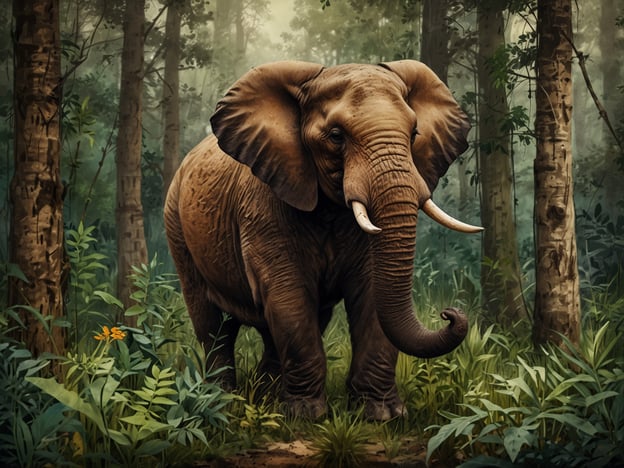 Auf dem Bild ist ein Elefant in einem dichten Wald zu sehen. Dieser Lebensraum ist reich an Flora und Fauna. Der Elefant ist umgeben von üppigem Grün, das verschiedene Pflanzenarten wie Sträucher und hohe Gräser umfasst. Die Bäume im Hintergrund tragen zur Vielfalt bei, indem sie verschiedene Höhen und Baumarten repräsentieren.In solch einem Schutzgebiet spielen Elefanten eine wichtige Rolle im Ökosystem, da sie durch ihre Ernährung das Pflanzenwachstum beeinflussen und diesen Lebensraum für viele andere Tiere und Pflanzenarten erhalten. Die Interaktion zwischen Pflanzen und Tieren hier zeigt die komplexen Beziehungen, die in einem gesunden Ökosystem bestehen.