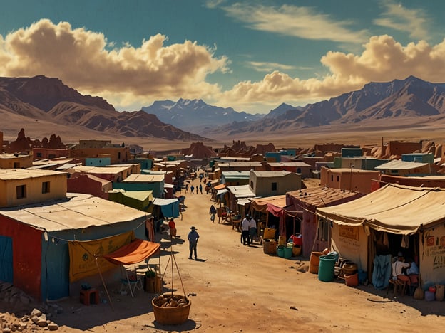 Auf dem Bild ist eine belebte, farbenfrohe Stadtlandschaft zu sehen, die an die Märkte und die lebendige Atmosphäre von La Paz erinnert. In La Paz gibt es den berühmten Markt "Mercado de Las Brujas", wo lokale Kräuter, traditionelle Heilmittel und handgefertigte Souvenirs verkauft werden.Außerdem könnte das Bild an die beeindruckenden Anden erinnern, die La Paz umgeben, sowie an die Straßen mit ihren einzigartigen bunten Häusern, die eine wichtige Rolle im Stadtbild spielen. Besucher können dort auch das berühmte „Valle de la Luna“ erleben, eine surrealistische Landschaft, die für ihre faszinierenden Felsformationen bekannt ist. Das Gefühl von Gemeinschaft und lokaler Kultur ist ebenfalls ein wichtiger Teil des Erlebnisses in La Paz.