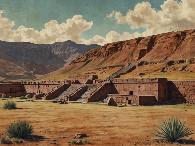 Das Bild zeigt möglicherweise eine archäologische Stätte, die an die Ruinen von Tiwanaku erinnert, einer bedeutenden prähispanischen Kultur in Bolivien. Tiwanaku ist bekannt für seine beeindruckenden Steinbauten und monumentalen Skulpturen.In der modernen Welt hat Tiwanaku nicht nur historisch-kulturelle Bedeutung, sondern dient auch als wichtiges Touristenziel. Die Stätte zieht Besucher aus aller Welt an, die mehr über die antike Zivilisation erfahren möchten. Zudem wird Tiwanaku oft in Diskussionen über indigenes Erbe, Kultur rekonstruieren und nachhaltigen Tourismus erwähnt. Forschungen und Ausgrabungen helfen, das Wissen über diese faszinierende Zivilisation zu erweitern und sie im Bewusstsein der heutigen Gesellschaft zu halten.