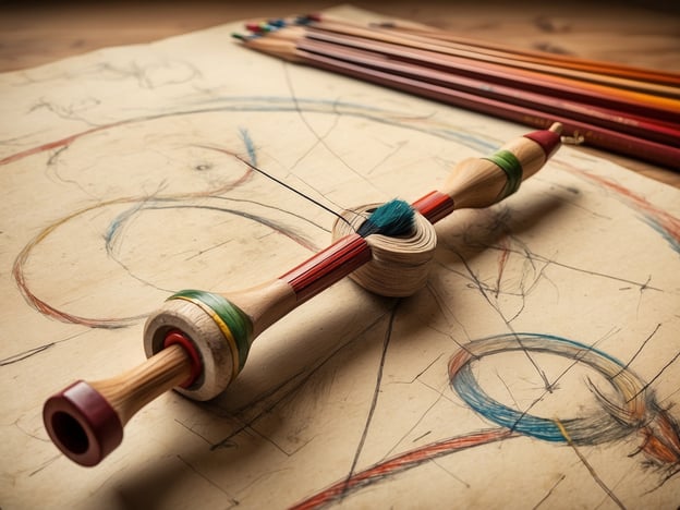 Auf dem Bild ist ein Bogenständer oder eine Art von Vorrichtung zu sehen, die möglicherweise für das Bogenschießen verwendet wird. Dazu liegen eine Reihe von Buntstiften und ein Blatt Papier mit Skizzen oder Entwürfen daneben.In Bezug auf die Grundlagen des Bogenschießens ist es wichtig, sich auf die richtige Technik zu konzentrieren. Dazu gehört die korrekte Handhabung des Bogens, die richtige Positionierung der Füße und die gleichmäßige Ausrichtung von Schulter und Arm. Auch das Zielen und der abschließende Schuss sind entscheidend für präzises Treffsicherheit. Wenn das Bild mit der Ausrüstung zu tun hat, kann es möglicherweise die Planung oder das Design eines Bogens oder von Pfeilen darstellen.