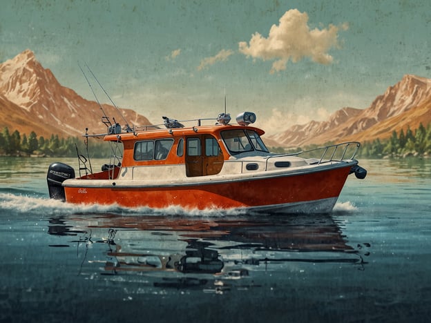Auf dem Bild ist ein orangefarbenes Boot zu sehen, das gemütlich über den See fährt. Die Umgebung ist von majestätischen Bergen und üppigem Grün geprägt, was eine perfekte Kulisse für verschiedene Aktivitäten bietet.Hier könnten Menschen angeln, die ruhige Atmosphäre genießen und die Schönheit der Natur erleben. Vielleicht sind einige auch begeistert von Wassersportarten wie Wakeboarding oder Kajakfahren. Der See lädt ein zum Entspannen und Erkunden der Umgebung, während das Boot die Freiheit und Abenteuerlust symbolisiert. Solche Ausflüge machen den Tag zu einem unvergesslichen Erlebnis in der Natur!