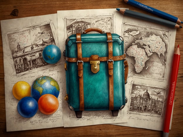 Auf dem Bild sind eine grüne Reisetasche, einige bunte Kugeln sowie skizzierte Karten und Zeichnungen von Sehenswürdigkeiten zu sehen.**Praktische Tipps für deinen Besuch:**1. **Packliste**: Stelle sicher, dass du alles Notwendige einpackst – von Kleidung bis hin zu Reiseunterlagen.2. **Karten und Führer**: Informiere dich im Voraus über Sehenswürdigkeiten und erstelle eine Liste.3. **Budgetierung**: Setze dir ein Budget für Essen, Souvenirs und Aktivitäten.4. **Reiseversicherung**: Überlege, ob du eine Reiseversicherung abschließen möchtest, um unvorhergesehene Ereignisse abzusichern.5. **Kommunikation**: Stelle sicher, dass du über lokale SIM-Karten oder WLAN-Optionen informiert bist, um in Kontakt zu bleiben.6. **Kulturelles Bewusstsein**: Informiere dich über die kulturellen Gepflogenheiten und Bräuche deines Reiseziels.7. **Reisezeit**: Überprüfe die beste Reisezeit für dein Ziel, um das Wetter und die Menschenmengen zu berücksichtigen.