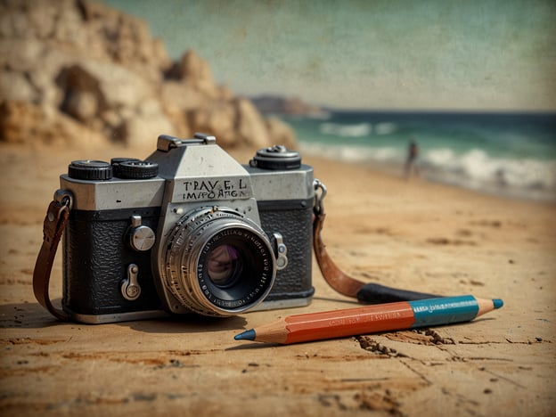 Auf dem Bild sieht man eine Kamera, die auf einem sandigen Strandboden platziert ist. Neben der Kamera liegen ein blauer und ein roter Buntstift. Im Hintergrund sind sanfte Wellen des Meeres und einige verschwommene Menschen zu sehen, die den Strand genießen.Hier sind einige Tipps, wie du Erinnerungen mit nach Hause nehmen kannst:1. **Wähle den richtigen Winkel**: Achte darauf, die Kamera aus verschiedenen Blickwinkeln zu halten, um interessante Perspektiven festzuhalten.2. **Fange Details ein**: Nimm Nahaufnahmen von kleinen Dingen, wie Sandkörnern oder Muscheln, die besondere Erinnerungen wecken können.3. **Nutze das Licht**: Fotografiere während der goldenen Stunde, wenn das Licht weich und warm ist, um stimmungsvolle Bilder zu erzeugen.4. **Erstelle eine Geschichtenreihe**: Mache Fotos, die eine Geschichte erzählen, von der Ankunft bis zu besonderen Momenten am Strand.5. **Experimentiere mit Komposition**: Spiele mit der Platzierung der Kamera und den Objekten im Bild, um ein ansprechendes Gesamtbild zu schaffen.Diese Tipps helfen dabei, die Erinnerungen an den Strandbesuch auf kreative Weise festzuhalten!