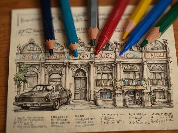 Auf dem Bild ist eine künstlerische Darstellung eines Gebäudes zu sehen, möglicherweise in einer Stadt namens Apolo. Es zeigt eine Fassade mit mehreren Fenstern, Balkonen und einer Abbildung eines alten Autos. Um das Bild herum sind Buntstifte angeordnet.Hier sind einige praktische Tipps für deine Reise nach Apolo:1. **Essen und Trinken:** Probiere lokale Gerichte und Getränke. Erkundige dich nach traditionellen Restaurants, um authentische Speisen zu genießen.2. **Öffentliche Verkehrsmittel:** Informiere dich über die örtlichen Transportmöglichkeiten, um die Stadt einfach erkunden zu können.3. **Sprache:** Lerne einige grundlegende Ausdrücke in der Landessprache, um mit Einheimischen besser kommunizieren zu können.4. **Sehenswürdigkeiten:** Recherchiere im Voraus, welche Sehenswürdigkeiten in Apolo besonders sehenswert sind, um nichts zu verpassen.5. **Sicherheit:** Halte dich über lokale Sicherheitsrichtlinien informiert und achte auf deine Wertsachen.6. **Kultur:** Nimm dir Zeit, die Kultur und Bräuche zu verstehen, um respektvoll mit den Einheimischen umzugehen.Viel Spaß bei deiner Reise!
