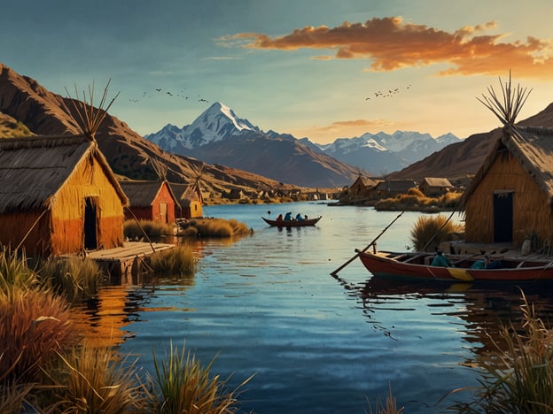 Auf dem Bild sieht man eine malerische Szenerie am Titicacasee, umgeben von beeindruckenden Bergen. Die typischen Bootshäuser aus Schilfrohr spiegeln die traditionelle Lebensweise der Uros, einer indigenen Bevölkerung, wider.Am Titicacasee kann man viele Aktivitäten genießen, wie zum Beispiel:1. **Bootstouren**: Eine Fahrt in einem traditionellen Schilfboot ermöglicht es, die Schwimmenden Inseln der Uros zu erkunden.2. **Wanderungen**: Die umliegenden Berge bieten zahlreiche Wanderwege mit atemberaubenden Ausblicken.3. **Kultur erleben**: Besuche bei den Uros oder Aymara-Gemeinschaften erlauben Einblicke in ihre Bräuche und Traditionen.4. **Vogelbeobachtung**: Der See ist ein Lebensraum für viele Vogelarten, ideal für Naturfreunde.5. **Handwerk**: Workshops zur Herstellung von traditionellem Kunsthandwerk bieten eine praktische Erfahrung der lokalen Kultur.Diese Erlebnisse machen den Titicacasee zu einem einzigartigen Reiseziel.