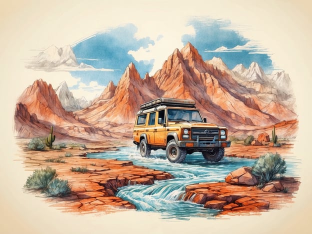 Auf dem Bild ist ein gelbes Offroad-Fahrzeug zu sehen, das durch eine felsige, wüstenartige Landschaft fährt, umgeben von beeindruckenden Bergen und einigen Pflanzen wie Kakteen.Für Besucher dieser Region gibt es verschiedene Aktivitäten und Angebote, wie zum Beispiel:1. **Offroad-Touren**: Erleben Sie die atemberaubende Landschaft bei geführten Touren mit Geländewagen.2. **Wanderungen**: Erkunden Sie die malerischen Trails zu Fuß und genießen Sie die Natur.3. **Fotografie-Workshops**: Nutzen Sie die spektakuläre Kulisse, um Ihre Fotografie-Fähigkeiten zu verbessern.4. **Camping**: Verbringen Sie die Nacht unter dem Sternenhimmel und erleben Sie die Ruhe der Wüste.5. **Naturführungen**: Informieren Sie sich über die Flora und Fauna der Region von erfahrenen Guides.Diese Aktivitäten bieten die Möglichkeit, die Schönheit der Wüstenlandschaft intensiv zu erleben.