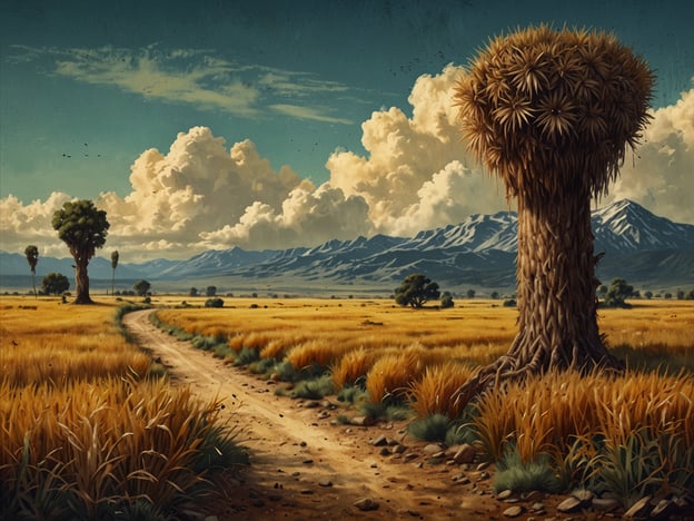 Auf dem Bild ist eine malerische Landschaft der Pampas zu sehen. Ein unbefestigter Weg schlängelt sich durch goldenes, hohes Gras, umgeben von großen Bäumen und sanften Hügeln im Hintergrund. Die Wolken am Himmel verleihen der Szenerie eine dramatische Note, während die majestätischen Berge in der Ferne die Kulisse abrunden.Über die Pampas-Tour: Ein einzigartiges Erlebnis – die Vielfalt der Natur und die Schönheit dieser weiten Graslandschaften sind atemberaubend und laden dazu ein, die unberührte Wildnis zu erkunden, während man die lokale Flora und Fauna entdeckt.