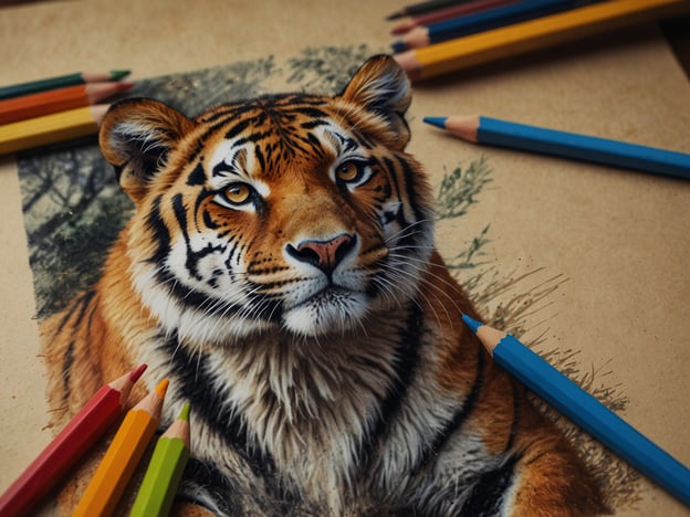 Auf dem Bild ist eine detailreiche Zeichnung eines Tigers zu sehen, umgeben von verschiedenen Buntstiften.Hier sind einige praktische Tipps für Tierbeobachtungen:1. **Kleidung**: Trage neutrale Farben, um nicht die Aufmerksamkeit der Tiere auf dich zu lenken.2. **Geräuschpegel**: Bewege dich leise und vermeide laute Geräusche, um die Tiere nicht zu erschrecken.3. **Fernglas**: Verwende ein Fernglas, um Tiere aus der Ferne zu beobachten, ohne sie zu stören.4. **Geduld**: Sei geduldig, oft dauert es eine Weile, bis Tiere sich zeigen.5. **Notizen machen**: Halte Beobachtungen schriftlich fest, um dir die Details besser zu merken.6. **Tageszeit**: Beoberachte Tiere zu unterschiedlichen Tageszeiten, da sie zu verschiedenen Zeitpunkten aktiver sein können.Viel Spaß beim Beobachten!
