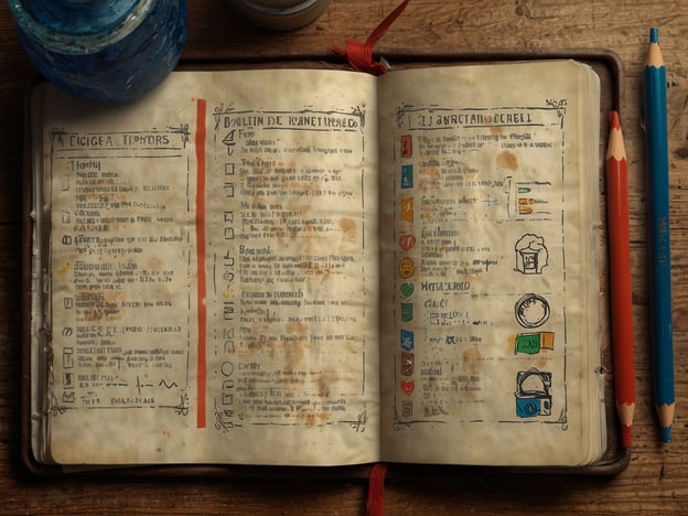 Auf dem Bild ist ein geöffnetes Notizbuch zu sehen, das auf einem Holztisch liegt. Es enthält handschriftliche Notizen und Zeichnungen, möglicherweise Informationen oder Tipps zu einem bestimmten Thema. Auf der linken Seite stehen Überschriften wie "Eigigea Tipps" und auf der rechten Seite sind verschiedene Symbole und Zeichnungen, die möglicherweise Anleitungen oder Hinweise darstellen.### Praktische Tipps für deinen Besuch:1. **Notizen mitbringen**: Wenn du auf Entdeckungstour bist, bringe dir ein Notizbuch mit, um wichtige Informationen festzuhalten.2. **Symbole lernen**: Vertraue dich mit häufigen Symbolen oder Icons an, die in Notizen verwendet werden. Sie können Dir helfen, Informationen schneller zu erfassen.3. **Wasser und Snacks**: Halte dich hydrisiert und bringe kleine Snacks mit, um deine Energie während des Besuchs aufrechtzuerhalten.4. **Entspannt bleiben**: Nimm dir Zeit, um alles zu erkunden und die Umgebung in Ruhe zu genießen.