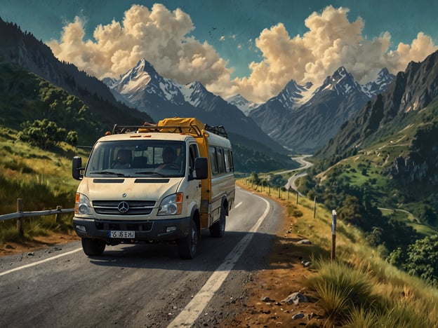 Auf dem Bild ist eine malerische Straße zu sehen, die durch eine atemberaubende, bergige Landschaft führt. Ein gelbes Fahrzeug fährt auf dieser kurvenreichen Strecke, umgeben von grünen Wiesen und schneebedeckten Gipfeln. Diese Szenerie erinnert stark an die Yungas-Straße in Bolivien, die für ihre atemberaubenden Ausblicke und gefährlichen Passagen bekannt ist.Abenteurer beschreiben die Yungas-Straße oft als eine der aufregendsten und zugleich gruseligsten Routen der Welt. Viele berichten von der Nervenkitzel, den sie beim Fahren auf den engen, kurvenreichen Straßen verspürten. Einige schildern Abenteuer wie das Überqueren von steilen Klippen und das überwinden von plötzlichen Wetteränderungen.Einige Reisende betonen die überwältigende Schönheit der Landschaft, die sie während der Fahrt genießen konnten. Sie berichten von spektakulären Ausblicken auf grüne Täler und majestätische Berge, die sich unter ihnen erstrecken. Die Kombination aus Adrenalin und atemberaubender Natur macht die Yungas-Straße zu einem unvergesslichen Erlebnis für Abenteurer aus aller Welt.