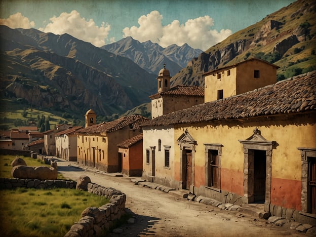 Auf dem Bild ist eine malerische Straßenszene im Cajamarca-Tal zu sehen, das von den majestätischen Anden umgeben ist. Die traditionellen, farbenfrohen Häuser mit ihren charakteristischen Ziegeldächern spiegeln die architektonischen Einflüsse der Kolonialzeit wider, die in dieser Region stark ausgeprägt sind.Cajamarca ist bekannt für seine reichhaltige Geschichte und seine kulturellen Schätze, einschließlich der Überreste von Inka-Bauten wie der berühmten Inka-Badeanlage „Baños del Inca“. Dieser Ort steht für die Wechselwirkungen zwischen den indigenen Kulturen und der spanischen Kolonialzeit.Die Landschaft im Hintergrund zeigt die beeindruckenden Anden, die nicht nur landschaftliche Schönheit bieten, sondern auch spirituelle Bedeutungen in der Anden-Kultur haben. Dieser Ort bleibt ein Zentrum für traditionelle Feste, Tänze und die Bewahrung indigener Bräuche, die das reiche kulturelle Erbe von Cajamarca lebendig halten.