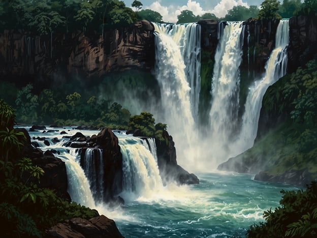 Auf dem Bild sind spektakuläre Wasserfälle zu sehen, die wahrscheinlich von den Iguazú-Wasserfällen inspiriert sind, umgeben von üppiger Vegetation.Hier sind einige Tipps für den Besuch der Iguazú-Wasserfälle:1. **Beste Reisezeit**: Besuche die Wasserfälle in der Regenzeit (November bis März), um die beeindruckendste Wasserführung zu sehen, oder im Winter (Juni bis August) für milderes Wetter.2. **Frühzeitig ankommen**: Um den Menschenmassen zu entgehen, solltest du früh am Morgen ankommen. So kannst du die Wasserfälle in Ruhe genießen.3. **Verschiedene Perspektiven**: Nutze die Wanderwege und Aussichtsplattformen, um die Wasserfälle aus verschiedenen Blickwinkeln zu sehen. Der Garganta del Diablo (Teufelsschlund) ist ein Must-See!4. **Empfohlene Kleidung**: Trage bequeme Kleidung und festes Schuhwerk. Achte auch darauf, dich gegen Spritzwasser zu schützen, denn die Wasserfälle können sehr nass sein.5. **Besuch des Parks**: Erkunde auch die umliegende Flora und Fauna. Es gibt geführte Touren, die interessante Informationen über die Tierwelt und Pflanzen bieten.6. **Kamera nicht vergessen**: Halte deine Kamera bereit, um die atemberaubenden Landschaften festzuhalten!7. **Genieße die lokale Küche**: Probiere die traditionellen Speisen in den Restaurants vor Ort, um die Kultur der Region besser kennenzulernen.Viel Spaß beim Besuch der Iguazú-Wasserfälle!
