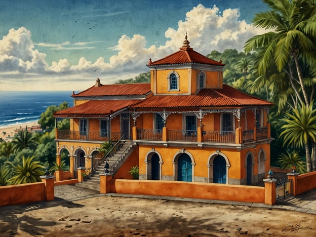 Auf dem Bild ist eine farbenfrohe, historische Villa zu sehen, die typisch für die Architektur in Olinda, Brasilien, ist. Diese Stadt ist bekannt für ihre gut erhaltenen kolonialen Gebäude, die von den portugiesischen Einflüssen zeugen.Olinda ist eine beliebte Tourismusdestination, berühmt für ihre malerischen Straßen, die Kulturevents und das Karnevalsfest. Die Villa könnte möglicherweise eines der Kulturzentren oder Museen beherbergen, die Touristen anziehen.Die umliegende Landschaft mit Palmen und dem Blick auf den Strand ist ein weiteres Anzeichen für die natürliche Schönheit der Region, die Besuchern eine entspannte Atmosphäre bietet.