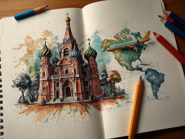 Auf dem Bild ist eine wunderschöne künstlerische Darstellung der Basilius-Kathedrale in Moskau zu sehen, umgeben von einer Weltkarte und einem Flugzeug.**Reisetipps für den Besuch:**1. **Buchung der Unterkunft:** Suche nach Hotels oder anderen Unterkünften in der Nähe des Roten Platzes, um die Sehenswürdigkeiten bequem zu Fuß erreichen zu können.2. **Eintrittskarten:** Kaufe Eintrittskarten für die Basilius-Kathedrale im Voraus, um lange Warteschlangen zu vermeiden, vor allem in der Hochsaison.3. **Stadtführung:** Erwäge eine geführte Tour, um mehr über die Geschichte und Architektur der Kathedrale und der Umgebung zu erfahren.4. **Öffnungszeiten überprüfen:** Informiere dich über die aktuellen Öffnungszeiten der Kathedrale, da diese variieren können.5. **Fotomöglichkeiten:** Plane deinen Besuch früh am Morgen oder spät am Nachmittag ein, um die besten Lichtverhältnisse für Fotos zu nutzen.6. **Kultur erleben:** Probiere lokale Spezialitäten in den nahegelegenen Restaurants und erkunde das Nachtleben in Moskau.Viel Spaß bei deinem Besuch!