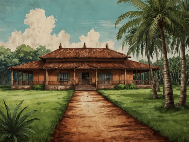 Auf dem Bild ist ein historisches Gebäude zu sehen, das durch seine Architektur und Umgebung auf eine tropische Region hinweist. In der Geschichte von Ilhéus, einer Stadt in Brasilien, die für ihre Schokoladenproduktion bekannt ist, könnte ein solches Gebäude Teil der alten Kakaoplantagen sein.Ilhéus spielte eine zentrale Rolle in der Kakaowirtschaft des 19. und frühen 20. Jahrhunderts. Viele der prächtigen Herrenhäuser, die in dieser Zeit gebaut wurden, dienten als Wohnsitze für wohlhabende Kakaobauern. Diese Gebäude spiegeln den Reichtum und die Bedeutung der Region wider, da Kakao in dieser Zeit die Wirtschaft bestimmten und das Leben der Menschen prägten.Die Umgebung mit Palmen und grünen Wiesen ist charakteristisch für die Region und unterstreicht die tropische Schönheit Ilhéus. Insgesamt vermittelt das Bild eine Verbindung zur reichen Geschichte dieser Schokoladenstadt und ihrer kulturellen Bedeutung.