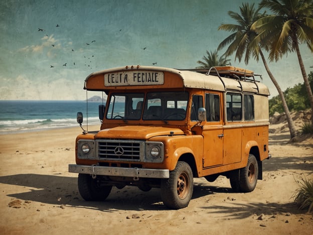Auf dem Bild ist ein orangefarbener Bus zu sehen, der an einem Strand steht. Um ihn herum gibt es Palmen und einen schönen Blick auf das Meer. Hier sind einige Aktivitäten, die zu dieser Szene passen:1. **Strandspaziergang**: Genießen Sie die frische Luft und die Wellen am Strand.2. **Picknick**: Machen Sie eine Pause und genießen Sie eine Mahlzeit unter den Palmen.3. **Fotografie**: Nutzen Sie die Gelegenheit, um malerische Bilder von der Umgebung zu machen.4. **Surfen**: Wenn die Wellen hoch genug sind, könnte dies ein idealer Ort zum Surfen sein.5. **Camping**: Verbringen Sie eine Nacht im Bus und genießen Sie den Sternenhimmel am Strand.Egal, ob Ruhe oder Abenteuer, diese Szene bietet für jeden etwas!
