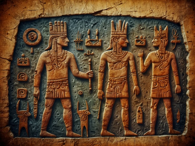 Auf dem Bild sieht man eine stilisierte Darstellung von humanoiden Figuren sowie symbolischen Elementen, die an alte Zivilisationen erinnern könnten. Diese Kunstform ähnelt teilweise den prähistorischen Felszeichnungen in der Serra da Capivara, einer UNESCO-Welterbestätte in Brasilien.Die Serra da Capivara beherbergt einige der ältesten Felsmalereien der Welt, die bis zu 30.000 Jahre alt sind. Diese Zeichnungen geben Einblicke in das Leben der frühen Menschen, einschließlich Jagdszenen, Rituale und alltägliche Aktivitäten. Die Stätte spielt eine wichtige Rolle in der Archäologie, da sie Aufschluss darüber liefert, wie diese Menschen lebten, ihre Umwelt wahrnahmen und sich mit ihren Mitmenschen austauschten.Die Darstellung im Bild könnte symbolisch für das kulturelle Erbe ähnlicher Zivilisationen stehen und reflektiert das Interesse an den Wurzeln menschlicher Kreativität und dem Ausdruck in Form von Kunst und Kommunikation.