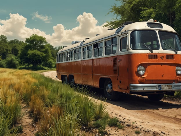 Auf dem Bild ist ein alter orangefarbener Bus zu sehen, der an einem Weg in einer ländlichen Umgebung parkt. Diese Szene könnte symbolisch für nachhaltige Reisen und Umweltschutz in der Region stehen. Solche historischen Fahrzeuge können oft in Öko-Projekten eingesetzt werden, um Touristen zu umweltfreundlichen Sehenswürdigkeiten zu bringen und so das Bewusstsein für die Natur und die lokale Kultur zu fördern.Der Erhalt solcher Fahrzeuge kann auch zur Reduzierung von Emissionen beitragen, wenn sie renoviert und umweltfreundlich betrieben werden. Zudem könnte die Umgebung, mit ihrer üppigen Vegetation und den grünen Feldern, ein Beispiel für erfolgreiche Naturschutzmaßnahmen darstellen, die die lokale Biodiversität unterstützen und den Schutz der Landschaft fördern.