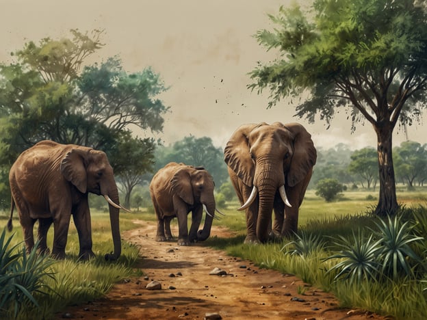 Auf dem Bild sind drei Elefanten zu sehen, die durch eine grüne, bewaldete Landschaft gehen. Diese Szene könnte in einem Nationalpark stattfinden, wo Tiere in ihrem natürlichen Lebensraum leben.Die nachhaltige Bewirtschaftung von Nationalparks ist entscheidend, um die Tierwelt zu schützen und ihren Lebensraum zu erhalten. Durch Maßnahmen wie den Schutz der natürlichen Umgebung, die Regulierung des Tourismus und die Förderung von Bildungsprogrammen kann sichergestellt werden, dass solch beeindruckende Tiere wie Elefanten in Zukunft weiterhin gedeihen können.