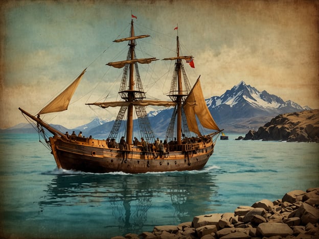 Auf dem Bild ist ein traditionelles Segelschiff zu sehen, das durch eine ruhige Wasserlandschaft fährt, umrundet von beeindruckenden Bergen. Dies erinnert an die maritime Geschichte von Punta Arenas, einer Stadt im Süden Chiles, die eine bedeutende Rolle während des 19. Jahrhunderts spielte.Punta Arenas wurde als wichtiger Hafen für Handel und Schifffahrt gegründet, insbesondere im Zusammenhang mit der Goldrauschbewegung und dem Schiffsverkehr durch die Magellanstraße. Die Stadt entwickelte sich zum Knotenpunkt für zahlreiche Expeditionen und zur Unterstützung von Walfängern und anderen Seefahrern, die in diesen Gewässern tätig waren. Der Anblick eines Segelschiffs vor einer aufregenden Kulisse verweist auf diese reiche maritime Tradition und die Erkundungen, die zur Entwicklung der Region beitrugen.