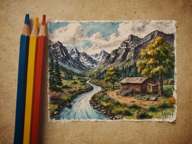Auf dem Bild ist eine wunderschöne Landschaft zu sehen, die eine Hütte am Fluss zeigt, umgeben von Bergen und Bäumen. Hier sind einige Planungstipps für dein Abenteuer in der Natur:1. **Ausrüstung**: Packe bequeme Wanderschuhe, wetterfeste Kleidung und einen Rucksack mit Proviant und Wasser.2. **Karten und Navigation**: Stelle sicher, dass du eine aktuelle Karte der Umgebung hast oder nutze ein GPS-Gerät.3. **Sicherheit**: Informiere jemanden über deine Pläne und geschätzte Rückkehrzeit. Nimm ein Erste-Hilfe-Set mit.4. **Natur genießen**: Plane Zeit ein, um die Umgebung zu erkunden und die Landschaft zu fotografieren oder zu zeichnen.5. **Respektiere die Umwelt**: Hinterlasse keinen Müll und halte dich an die Regeln des Naturschutzes.6. **Aktivitäten**: Überlege dir, welche Aktivitäten du unternehmen möchtest, wie Wandern, Angeln oder einfach entspannen.Viel Spaß bei deinem Abenteuer!