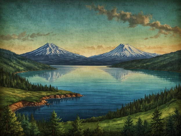 Auf dem Bild ist eine wunderschöne Landschaft zu sehen, die die natürliche Schönheit rund um Pucón widerspiegelt. Man sieht majestätische schneebedeckte Berge im Hintergrund, die sich über einen ruhigen, blauen See erheben. Umgeben von üppigen grünen Wäldern und sanften Hügeln vermittelt die Szenerie ein Gefühl von Frieden und Harmonie mit der Natur. Die Farben des Himmels und die Reflexionen im Wasser tragen zur malerischen Atmosphäre bei und laden dazu ein, die atemberaubende Schönheit dieser Region zu genießen.