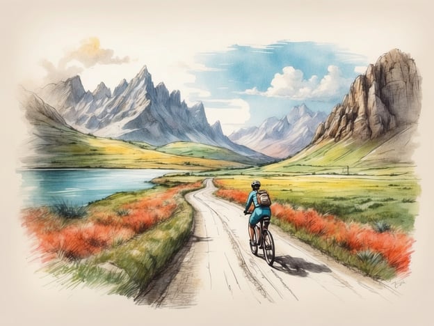Auf dem Bild ist eine malerische Landschaft mit Bergen, einem Fluss und einem Radfahrer zu sehen, der auf einem Weg fährt. Die Umgebung ist grün und blühend, und der Himmel ist klar mit einigen Wolken.Die **ArberRadBahn** ist ein Radweg in Deutschland, der auf einer ehemaligen Bahntrasse verläuft. Er erstreckt sich durch eine reizvolle Natur, insbesondere im Bayerischen Wald, und bietet Radfahrern eine angenehme und abwechslungsreiche Strecke mit schönen Ausblicken.