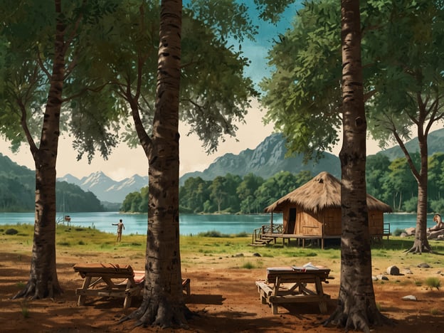 Auf dem Bild ist eine idyllische Naturlandschaft zu sehen, die von Bäumen umgeben ist und einen See in der Mitte zeigt. Es gibt eine kleine Hütte am Ufer, während im Hintergrund majestätische Berge sichtbar sind. Dies könnte eine Szene aus dem Queulat Nationalpark in Chile darstellen.Im Kontext von Nachhaltigkeit und Naturschutz im Queulat Nationalpark ist es wichtig zu betonen, dass dieser Park verschiedene Ökosysteme beherbergt, die für die Biodiversität entscheidend sind. Schutzmaßnahmen sind notwendig, um die einzigartige Flora und Fauna zu bewahren und die Auswirkungen des Tourismus zu steuern. Nachhaltiger Tourismus kann dazu beitragen, das Bewusstsein für den Erhalt dieser natürlichen Schönheit zu schärfen und gleichzeitig lokale Gemeinschaften zu unterstützen.