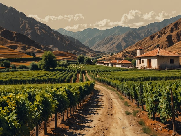Auf dem Bild sieht man eine malerische Landschaft im Tal des Pisco mit weitläufigen Weinbergen, die sich entlang eines schmalen Weges erstrecken. Die sanften Hügel und die Berge im Hintergrund schaffen eine beeindruckende Kulisse.Im Tal des Pisco kann man viele Aktivitäten genießen, wie z.B. Weinverkostungen in lokalen Weingütern, Führungen durch die Weinberge, die Erkundung der Umgebung bei Wanderungen oder Radfahren. Außerdem ist das Region bekannt für die Herstellung von Pisco, dem berühmten peruanischen Branntwein, und Besucher haben oft die Möglichkeit, die Herstellungstechniken zu lernen. Auch kulturelle Erlebnisse, wie der Besuch traditioneller Dörfer und lokalen Märkte, sind hier sehr beliebt.