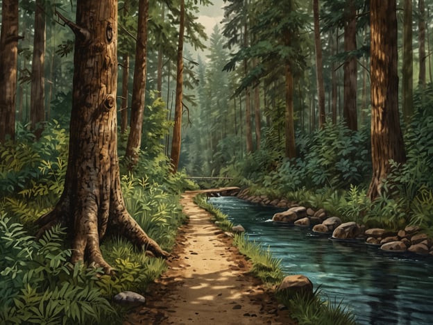 Auf dem Bild ist eine malerische Waldlandschaft mit einem schmalen Weg und einem klaren Bach zu sehen. Diese Umgebung bietet zahlreiche Aktivitäten für Naturliebhaber, wie zum Beispiel:1. **Wandern**: Der Weg lädt zu ausgedehnten Wanderungen ein, während man die frische Luft und die Geräusche der Natur genießen kann.2. **Vogelbeobachtung**: In den Bäumen und Sträuchern könnten viele Vogelarten leben, die es zu beobachten gilt.3. **Fotografie**: Die idyllische Szenerie ist perfekt für Naturfotografen, die die Schönheit der Landschaft festhalten möchten.4. **Picknicken**: Entlang des Baches kann man an einem schönen Platz entspannen und ein Picknick machen.5. **Entspannung**: Einfach am Wasser sitzen und die Ruhe der Natur genießen, kann sehr beruhigend sein.Diese Aktivitäten bieten eine wunderbare Möglichkeit, die Natur zu erleben und zu schätzen.