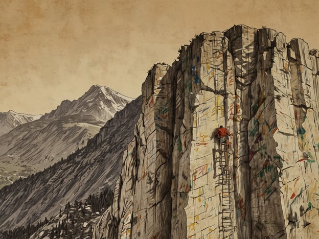 Auf dem Bild ist ein Kletterer zu sehen, der eine steile Felswand hinaufsteigt. Die Umgebung ist durch hohe Berge und eine zerklüftete Landschaft geprägt.**Tipps zur Erholung nach dem Aufstieg:**1. **Dehnen**: Nimm dir Zeit für sanfte Dehnübungen, um die Muskeln zu entspannen und Verspannungen zu vermeiden.2. **Hydration**: Trinke ausreichend Wasser, um den Flüssigkeitsverlust auszugleichen, der beim Klettern auftreten kann.3. **Energiezufuhr**: Snacke gesunde, energiereiche Lebensmittel, um deine Muskelregeneration zu unterstützen.4. **Ruhepausen**: Gönne dir regelmäßige Pausen, um dich zu erholen und neue Energie zu tanken.5. **Wärme-Anwendung**: Eine warme Dusche oder ein entspannendes Bad kann helfen, die Muskulatur zu lockern.6. **Konsultiere einen Arzt**: Bei anhaltenden Beschwerden oder Schmerzen solltest du einen Fachmann aufsuchen.