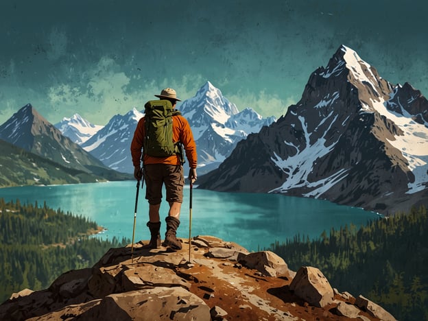 Auf dem Bild ist ein abenteuerlustiger Mensch zu sehen, der auf einem Felsen steht und die beeindruckende Aussicht auf eine gebirgige Landschaft mit einem klaren See und schneebedeckten Gipfeln genießt. Diese Szenerie eignet sich hervorragend für Aktivitäten wie:1. **Wandern**: Die atemberaubenden Wanderwege bieten Abenteuer und eine hervorragende Möglichkeit, die Natur zu genießen.2. **Klettern**: Die steilen Felsen laden dazu ein, die Herausforderung des Kletterns anzunehmen.3. **Camping**: Übernachtungen in der Wildnis ermöglichen ein intensives Naturerlebnis.4. **Fotografie**: Die malerische Landschaft ist ideal, um beeindruckende Fotos zu machen.5. **Wildtierbeobachtung**: In der Umgebung könnten verschiedene Tiere leben, die es zu entdecken gilt.Diese Aktivitäten sind perfekt für alle, die Abenteuer und Naturerlebnisse suchen!