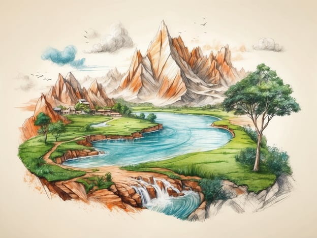 Auf dem Bild ist eine malerische Landschaft mit Bergen, einem Fluss und einer üppigen Vegetation zu sehen. Diese Darstellung verkörpert die Schönheit der Natur und betont die Bedeutung von Nachhaltigkeit und Umweltschutz.Die ruhige Umgebung und die klare Gewässer zeigen, wie wichtig es ist, unsere natürlichen Ressourcen zu bewahren und aktiv für den Schutz unserer Ökosysteme einzutreten. Indem wir solche Landschaften schätzen und respektieren, tragen wir zur Erhaltung der Umwelt bei, was für zukünftige Generationen unerlässlich ist.