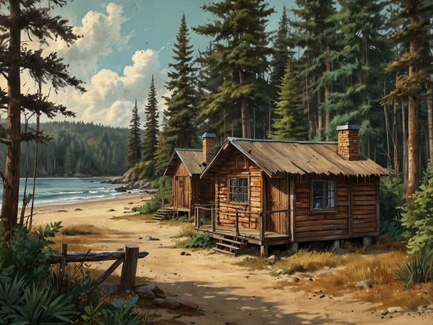 Auf dem Bild sind zwei gemütliche Ferienhäuschen am Strand zu sehen, umgeben von hohen Bäumen und einer schönen Landschaft. Diese idyllische Umgebung bietet verschiedene Unterkunftsmöglichkeiten für jeden Geschmack:1. **Rustikale Hütten**: Ideal für Naturliebhaber, die eine einfache und authentische Erfahrung in der Natur suchen. Hier kann man die Ruhe und Abgeschiedenheit genießen.2. **Moderne Ferienwohnungen**: Für Gäste, die den Komfort des modernen Lebens schätzen, könnten stilvolle Ferienwohnungen mit Annehmlichkeiten wie einem eigenen Bad und einer Küchenzeile in der Nähe des Strandes angeboten werden.3. **Luxus-Resorts**: Wer es gerne luxuriös hat, kann sich in einem nahegelegenen Resort mit Wellnessangeboten und feinen Restaurants verwöhnen lassen.4. **Campingplätze**: Für abenteuerlustige Reisende gibt es auch Möglichkeiten zum Camping, wo man direkt in der Natur übernachten kann und gleichzeitig die frische Luft genießen kann.5. **Bungalows am Strand**: Diese bieten eine perfekte Kombination aus Komfort und Natur, mit direktem Zugang zum Wasser und herrlichen Ausblicken.Jede Unterkunft bietet ihre eigenen Vorzüge, je nach den individuellen Vorlieben und Bedürfnissen der Gäste.