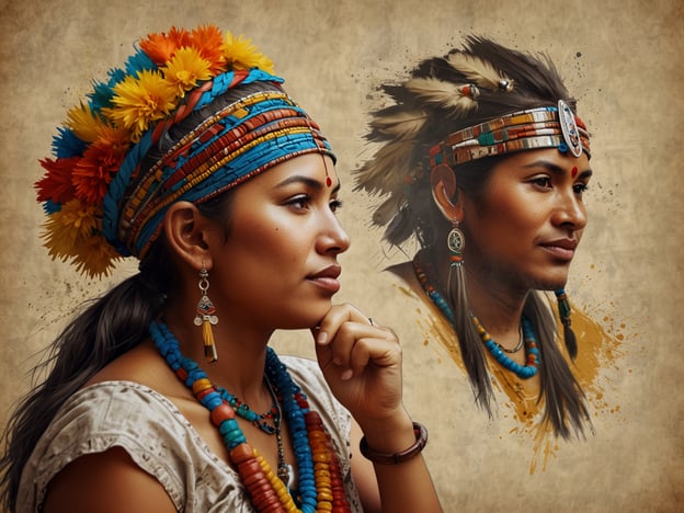 Auf dem Bild sind zwei Personen zu sehen, die traditionelle Kleidung und Schmuck tragen, ähnlich den indigenen Kulturen in Ecuador. Die lebhaften Farben und die detaillierten Accessoires könnten auf kulturelle Praktiken und Riten in Region Alausí hinweisen, wo der Einfluss der Indigenen stark spürbar ist.Kulturelle Höhepunkte in Alausí beinhalten unter anderem das jährliche Fest der "Puja", bei dem die Traditionen und Bräuche der indigenen Bevölkerung gefeiert werden. Zudem ist Alausí bekannt für die beeindruckende Zugfahrt zur Teufelsnase, die durch atemberaubende Landschaften führt und tief in die Geschichte und Kultur der Region eintaucht.