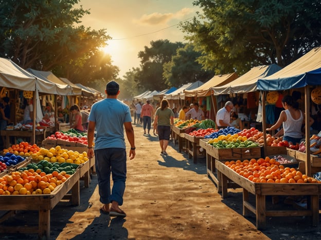 Auf dem Bild ist ein lebhafter Markt zu sehen, der mit bunten Ständen voller frischer Früchte und Gemüse geschmückt ist. Diese Märkte sind ein wichtiger Bestandteil der Kultur und Tradition in Olón, einem malerischen Küstenort in Ecuador.Die Einheimischen und Touristen schlendern zwischen den Ständen, genießen die Vielfalt an Produkten und erleben die warmherzige Atmosphäre. Solche Märkte sind nicht nur Orte des Handels, sondern auch Treffpunkte für die Gemeinschaft, wo Menschen sich austauschen und regionale Spezialitäten kennenlernen können. Die Tradition des Marktbummels spiegelt die Verbundenheit der Einwohner zur Natur und zur Landwirtschaft wider.