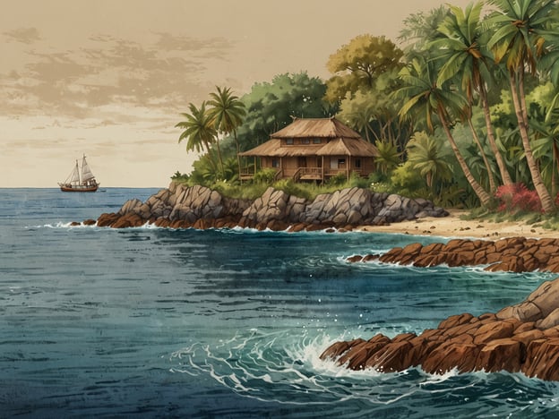 Auf dem Bild ist eine idyllische Küstenlandschaft mit einem kleinen Holzhaus, Palmen und einem Segelschiff im Hintergrund zu sehen. Diese Szenerie könnte die Region Esmeraldas in Ecuador repräsentieren, die für ihre natürliche Schönheit bekannt ist.**Herausforderungen für die Region Esmeraldas:**1. **Umweltschutz:** Die Küsten- und Meeresressourcen sind anfällig für Umweltverschmutzung und Überfischung, was die Biodiversität bedroht.2. **Infrastruktur:** Die lokale Infrastruktur kann in ländlichen Gebieten unterentwickelt sein, was den Zugang zu Märkten und Dienstleistungen erschwert.3. **Soziale Ungleichheit:** Es gibt Herausforderungen in Bezug auf Armut und Bildung, die die Entwicklung der Region behindern.**Chancen für die Region Esmeraldas:**1. **Ökotourismus:** Die natürliche Schönheit der Region bietet Potenzial für den Ökotourismus, der nachhaltige wirtschaftliche Vorteile bringen könnte.2. **Fischerei:** Geordnete Fischereimanagementpraktiken könnten die Fischbestände schützen und gleichzeitig die lokale Wirtschaft stärken.3. **Agrarwirtschaft:** Die Entwicklung nachhaltiger landwirtschaftlicher Praktiken kann die lokale Nahrungsmittelproduktion und Einkommen erhöhen.Zusammenfassend lässt sich sagen, dass Esmeraldas sowohl Herausforderungen als auch Chancen hat, die geschickt genutzt werden können, um die Region nachhaltig zu entwickeln.