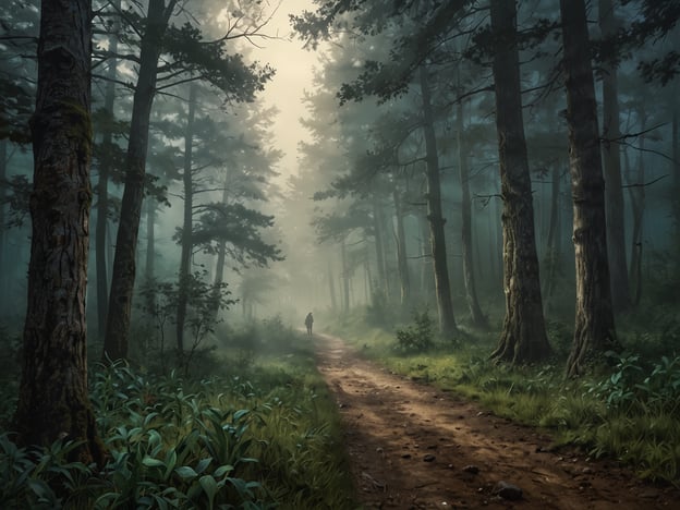 Auf dem Bild ist ein verwunschener Nebelwald zu sehen. Der Weg, der durch die Bäume führt, ist von sanftem Licht umgeben, das durch den dichten Nebel schimmert. Viele Besucher berichten von ihrer Erfahrung in solchen Wäldern:Ein Wanderer erinnert sich an das Gefühl der Ruhe und der Verbundenheit mit der Natur. Die sanften Geräusche des Waldes, kombiniert mit dem geheimnisvollen Nebel, schaffen eine Atmosphäre der Magie und des Staunens.Eine andere Erzählung handelt von den unerwarteten Begegnungen mit wildlebenden Tieren, die durch das Dickicht schlüpfen, und dem Duft von feuchtem Moos und Erde, der die Luft erfüllt. Manchmal scheint der Nebel Geschichten aus längst vergangenen Zeiten zu erzählen, was die Wanderer fasziniert und in ihren Bann zieht.Die eindrucksvolle Kulisse lädt dazu ein, innezuhalten und die Schönheit der Natur zu genießen, während man sich auf dem gemeinsam beschrittenen Pfad des Lebens bewegt.