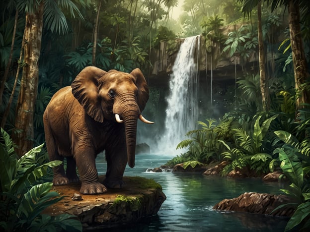 Auf dem Bild ist ein majestätischer Elefant zu sehen, der in der Nähe eines Wasserfalls in einem üppigen Dschungel steht. Umgeben von dichten grünen Pflanzen und Bäumen strahlt die Szenerie Ruhe und Natürlichkeit aus.### Planung deines Dschungelabenteuers:1. **Vorbereitung**: - Gute Wanderschuhe und wetterfeste Kleidung. - Eine Kamera für beeindruckende Tier- und Landschaftsaufnahmen, wie z.B. einem Elefanten.2. **Sicherheit**: - Informiere dich über die Wanderwege und achte auf mögliche Wildtiere. - Halte Abstand zu Tieren, um sie nicht zu stören.3. **Ausrüstung**: - Wasserflasche und Snacks für unterwegs. - Mückenschutzmittel und Sonnencreme.4. **Aktivitäten**: - Tierbeobachtungen, besonders von Elefanten und anderen Dschungelbewohnern. - Wanderungen zum Wasserfall, um die Natur zu genießen.5. **Nachhaltigkeit**: - Respektiere die Natur und hinterlasse keinen Müll.Viel Spaß bei deinem Abenteuer im Dschungel!