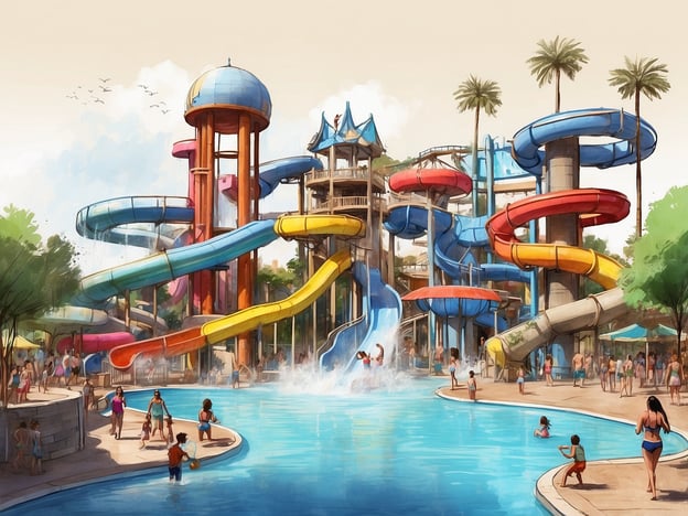 Auf dem Bild sieht man ein Erlebnisbad mit mehreren Wasserrutschen in verschiedenen Farben. Das große, lebendige Bad hat eine Hauptfläche mit einem Pool, in dem viele Menschen schwimmen oder spielen.
Die Geschichte des Erlebnisbads reicht bis in die 20. Jahrhundert zurück, als die ersten Wasserparks eröffnet wurden. Diese Orte sollten Freizeitvergnügen und Erholung bieten und haben sich seitdem enorm entwickelt. Riverside, lange Zeit durch natürliche Schwimmstellen geprägt, wurde durch moderne Attraktionen ergänzt: von Wellenbecken über Strömungskanäle bis hin zu aufregenden Rutschen. Solche Wasserparks sind heute beliebte Ziele für Familien und Jugendliche und bieten eine Vielzahl von Aktivitäten, die sowohl für Spaß als auch für Entspannung sorgen.