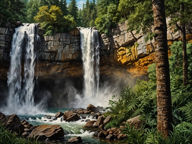 Auf dem Bild sind zwei Wasserfälle zu sehen, die in einen klaren Fluss stürzen. Umgeben sind sie von üppiger grüner Vegetation und steilen, felsigen Ufern. Die Szenerie wirkt friedlich und majestätisch, was typisch für die besten Wanderwege zu Wasserfällen ist.Einige der besten Wanderwege zu Wasserfällen bieten spektakuläre Ausblicke, interessante Botaniken und oft auch Wildtiere. Solche Routen führen oft durch Wälder, entlang von Flüssen und bieten verschiedene Schwierigkeitsgrade für Wanderer.