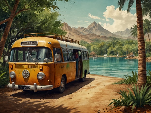Auf dem Bild ist ein alter, gelber Volkswagen-Bus zu sehen, der an einem malerischen Wasserlauf steht, umgeben von üppiger Vegetation und Bergen im Hintergrund. In einer Zukunftsperspektive könnte die Industrie für Linden und ähnliche Unternehmen möglicherweise auf nachhaltige Mobilitätslösungen abzielen. Dies könnte den Einsatz von Elektrofahrzeugen oder umweltfreundlichen Transportmitteln umfassen, um den Tourismus in solchen idyllischen Orten zu fördern.Zusätzlich könnte die Landschaft in Zukunft verstärkt für Öko-Tourismus genutzt werden, was nicht nur der lokalen Wirtschaft zugutekommt, sondern auch das Bewusstsein für Umwelt- und Naturschutz stärkt. Dabei könnten Unternehmen durch Partnerschaften mit Naturschutzorganisationen und innovativen Technologien in der Lage sein, die Schönheit solcher Naturstätten nachhaltig zu bewahren.