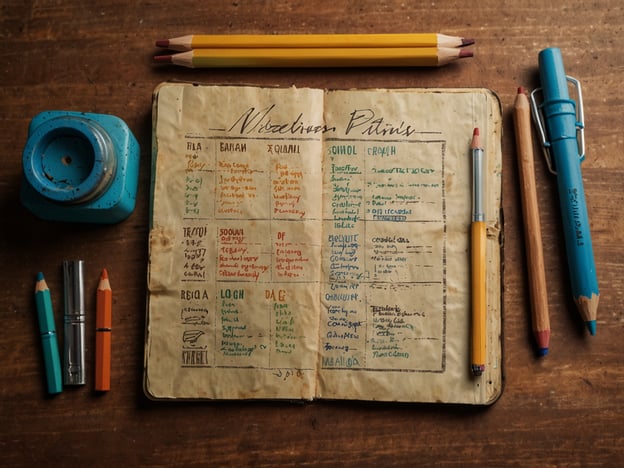 Auf dem Bild ist ein offenes Notizbuch mit handschriftlichen Notizen und Tabellen zu sehen, umgeben von verschiedenen Schreibutensilien wie Buntstiften und Stiften. Es scheint sich um eine Art Reisetagebuch oder Planer zu handeln.Hier einige praktische Tipps für Reisevorbereitungen:1. **Reiseziele festlegen**: Notiere dir die Orte, die du besuchen möchtest und informiere dich über die besten Zeiten für einen Besuch.2. **Packliste erstellen**: Erstelle eine Liste der Dinge, die du einpacken möchtest, einschließlich Kleidung, Toilettenartikeln und wichtiger Dokumente.3. **Budget planen**: Lege ein Budget für Unterkünfte, Verpflegung, Aktivitäten und Transport fest.4. **Reiseunterlagen sichern**: Halte alle wichtigen Unterlagen (z.B. Reisepass, Tickets, Versicherungen) digital und physisch bereit.5. **Gesundheitstipps beachten**: Informiere dich über benötigte Impfungen und packe eine Reiseapotheke ein.6. **Transportmöglichkeiten prüfen**: Überlege, wie du zu deinen Zielen gelangst, ob per Flugzeug, Zug oder Auto.7. **Aktivitäten planen**: Recherchiere Aktivitäten vor Ort und buche diese gegebenenfalls im Voraus.Diese Vorbereitungen helfen, deine Reise reibungslos und angenehm zu gestalten.