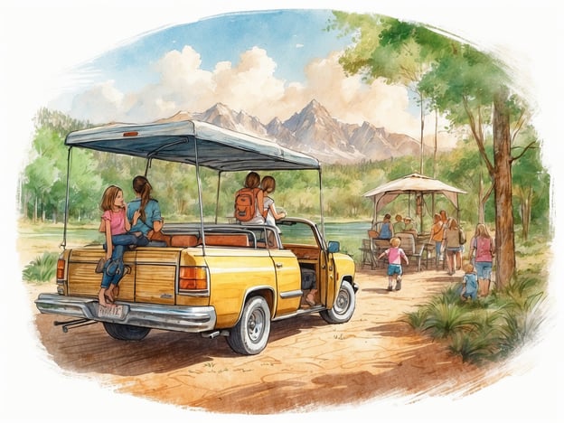 Auf dem Bild ist ein gelbes Auto zu sehen, das an einem malerischen Ort geparkt ist. Im Hintergrund sind Berge und viel Grün, während einige Personen am Wasser entspannen und andere sich um einen Tisch versammeln.Für den perfekten Tag im Churpfalzpark Loifling empfehle ich Folgendes:1. **Früh Anreisen**: Starten Sie früh, um den Tag optimal auszunutzen und den Menschenmassen zu entkommen.2. **Picknick Mitbringen**: Genießen Sie ein leckeres Picknick im Grünen. Der Park bietet viele schöne Plätze zum Entspannen.3. **Tiere Füttern**: Vergessen Sie nicht, etwas Futter für die Tiere mitzunehmen! Die Kinder haben viel Spaß beim Füttern.4. **Abenteuerliche Aktivitäten**: Nutzen Sie die Spielplätze und Attraktionen. Es gibt viele Möglichkeiten für Action und Abenteuer.5. **Wanderungen**: Machen Sie einen Spaziergang oder eine kleine Wanderung durch die Natur. Die Umgebung ist wunderschön!6. **Fotomomente Einfangen**: Halten Sie die schönsten Momente mit Fotos fest – die Natur bietet tolle Motive.Viel Spaß im Churpfalzpark!