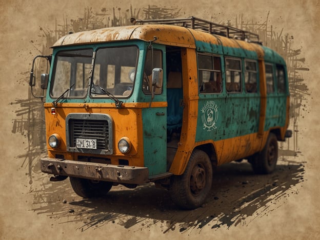 Auf dem Bild ist ein alter, bunt gestrichener Bus zu sehen, der möglicherweise als Transportmittel in einer Gemeinschaft oder Region dient. Diese Art von Fahrzeugen könnte in einer familiären oder gemeinschaftlichen Kultur wie der Zukunft der Santa Mission eine bedeutende Rolle spielen, da sie oft Orte der Begegnung und des Austauschs sind.Die Bemalung in Türkis und Orange könnte Symbole oder Community-Motive darstellen, die den Zusammenhalt und die Identität dieser Gruppe verkörpern. In einer Zukunftsvision könnte dieser Bus nicht nur als Transportmittel, sondern auch als Ort der Netzwerkarbeit und der gemeinschaftlichen Projekte dienen, wodurch die Santa Mission ihre Werte von Zusammenarbeit und Unterstützung weiter stärken kann.