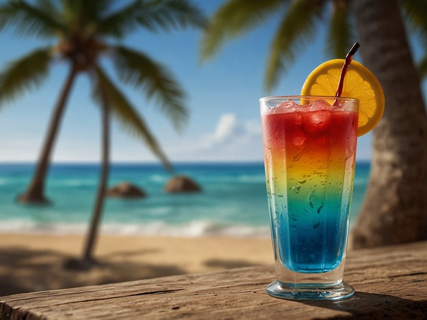 Auf dem Bild ist ein farbenfroher Cocktail zu sehen, der vor einer tropischen Strandkulisse mit Palmen und klarem Wasser platziert ist. Hier sind einige praktische Tipps für deinen Aruba-Urlaub:1. **Sonnenschutz**: Vergiss nicht, Sonnencreme mit hohem Lichtschutzfaktor zu verwenden, um dich vor Sonnenbrand zu schützen.2. **Hydration**: Trink genug Wasser, besonders wenn du oft am Strand bist – der Cocktail sieht lecker aus, aber Wasser ist wichtig!3. **Lokale Spezialitäten**: Probier die lokale Küche, insbesondere frische Fische und Meeresfrüchte.4. **Aktivitäten**: Nutze die Gelegenheit, Wassersportarten wie Schnorcheln oder Windsurfen auszuprobieren.5. **Transport**: Miete ein Auto oder nutze Fahrräder, um die Insel selbstständig zu erkunden.6. **Kultur**: Besuche lokale Märkte und kulturelle Stätten, um die Geschichte und Traditionen der Insel kennenzulernen.Genieße deinen Urlaub in Aruba!