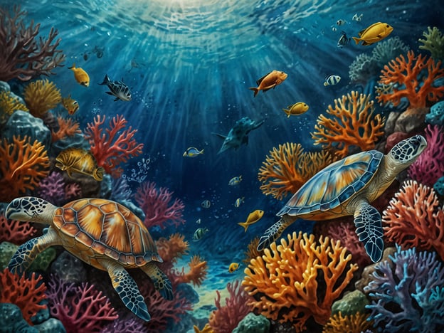 Auf dem Bild sind zwei Meeresschildkröten und eine Vielzahl bunter Fische sowie Korallen zu sehen.Bonaire ist ein Traumziel für Taucher aufgrund seiner klaren, warmen Gewässer, die eine hervorragende Sicht bieten. Die Insel hat eine beeindruckende Artenvielfalt sowohl unter Wasser als auch in der Korallenlandschaft. Die Tauchstellen sind gut geschützt und viele sind leicht zugänglich, was bedeutet, dass Taucher aller Erfahrungsstufen die faszinierende Unterwasserwelt erkunden können. Zudem gibt es zahlreiche Tauchschulen und -veranstalter, die professionelle Anleitungen und Unterstützung anbieten. All diese Faktoren machen Bonaire zu einem Paradies für Unterwasserliebhaber.