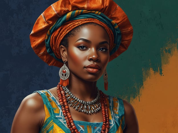 Auf dem Bild ist eine Frau zu sehen, die traditionelle afrikanische Kleidung trägt. Ihre Ausstrahlung spiegelt kulturelle Identität und die Schönheit handgefertigter Schmuckstücke wider. Diese Darstellung ist ein eindrucksvolles Beispiel dafür, wie die Kolonialgeschichte die Kultur und den Lebensstil auf vielfältige Weise geprägt hat.Die Kolonialisierung hat oft die ursprüngliche Kultur und Traditionen der Menschen beeinflusst, durch Mischnutzung von Materialien, Stilen und Farben in der Kleidung. Dennoch zeigt die heutige Mode eine Rückbesinnung auf die eigenen Wurzeln, wobei moderne Interpretationen traditioneller Designs mit kolonialen Einflüssen kombiniert werden. Dadurch entsteht ein reicher Dialog zwischen Vergangenheit und Gegenwart, der die Widerstandskraft und Kreativität der Kulturen hervorhebt.