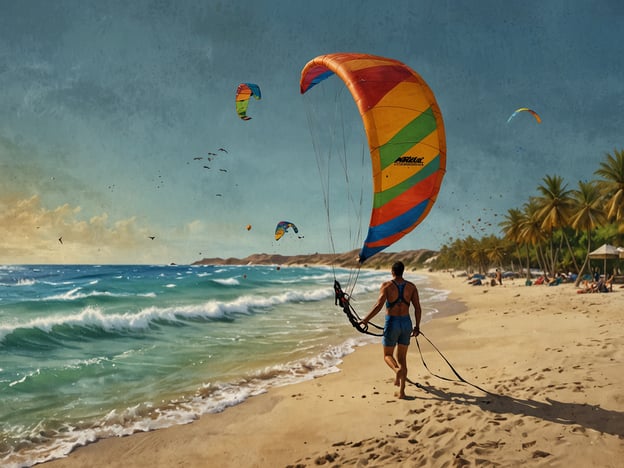 Auf dem Bild ist ein Mann zu sehen, der mit einem bunten Kitesurf-Board am Strand spaziert. Diese Aktivität ist sehr beliebt auf den ABC-Inseln (Aruba, Bonaire und Curacao), die für ihre wunderschöne Strände und idealen Windbedingungen bekannt sind. Kitesurfen ist eine aufregende Sportart, die die Kombination von Surfen und Paragliding umfasst.Die ruhigen Gewässer der Karibik und die sanften Winde machen die ABC-Inseln zu einem perfekten Ort für Abenteuer wie Kitesurfen. Daneben gibt es dort auch zahlreiche weitere Aktivitäten, wie Schnorcheln in bunten Korallenriffen, Tauchen in faszinierenden Unterwasserwelten und Wandern durch die malerischen Landschaften.